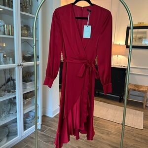 NWT Alex Marie Lipstick Red Long Sleeve High Low Wrap Dress
